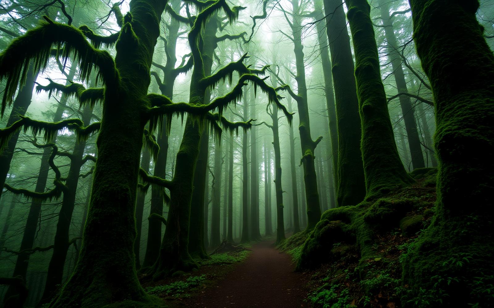 Moss-draped trail in the Hoh Rain Forest